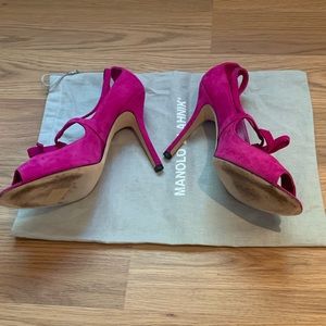 Manolo Blahnik Hot Pink Suede Sandals